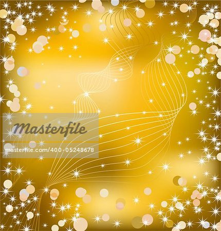 Gold background with sparkles and star. Vector illustration