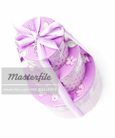 Mauve Gift Boxes. Isolated over white.