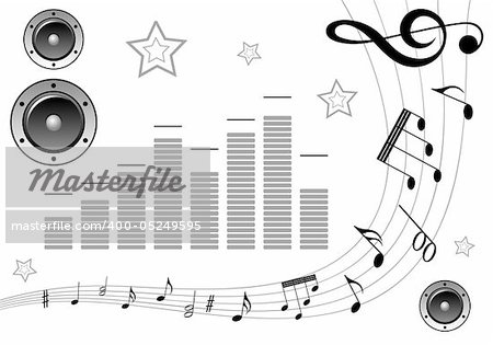 Music element with note pattern and loudspeaker, element for design, vector illustration