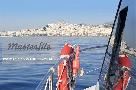 Altea Alicante province Spain from Mediterranean boat window reflection