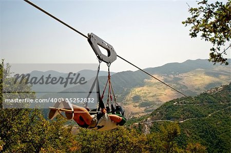 Men leaving the flight of the angel in the Dolomites in Italy Basilicata