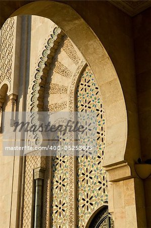 View of Moroccan architecture door arch, casablanca mosque