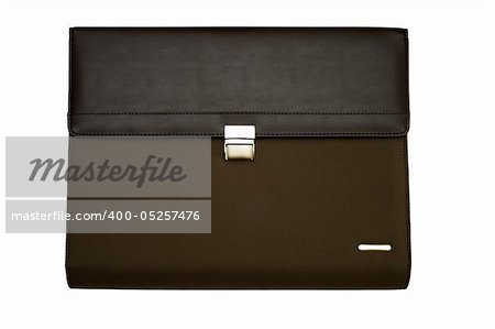 Closed brown portfolio case, isolated on white.