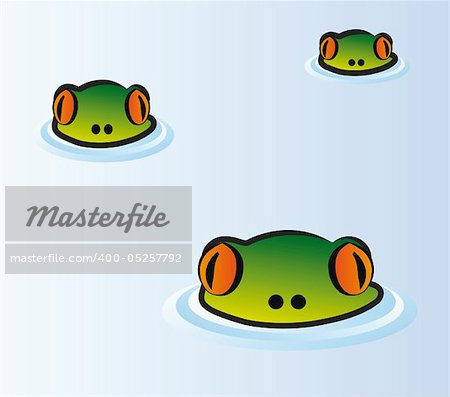 heads of frog looking from water surface - illustration