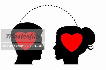 illustration of silhouette of couple thinking about love