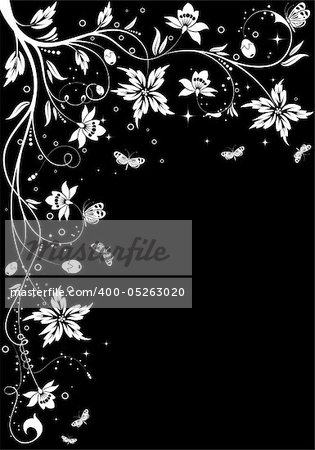 Floral frame with butterfly, element for design, vector illustration