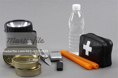 Items for emergency over gray