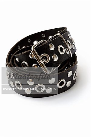 Leather belt with metal detail, isolated on a white background