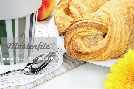 Fresh croissant & more on breakfast table