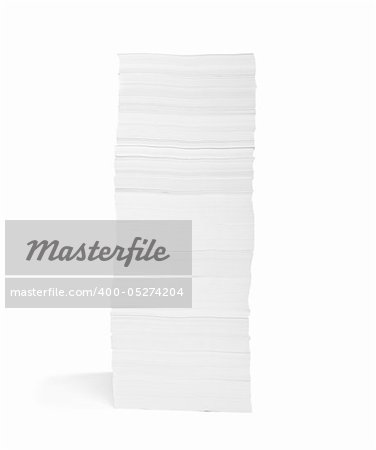close up of stack of papers on white background with clipping path