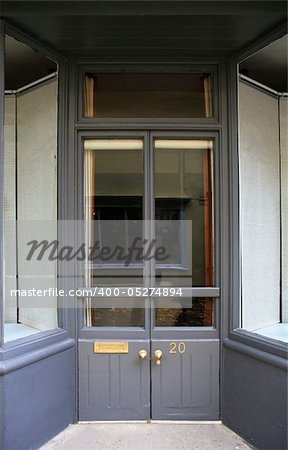 Shop front entrance doorway with glazed windows