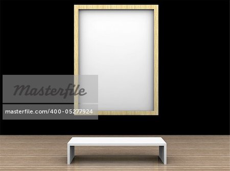 empty museum room with frame for text or picture