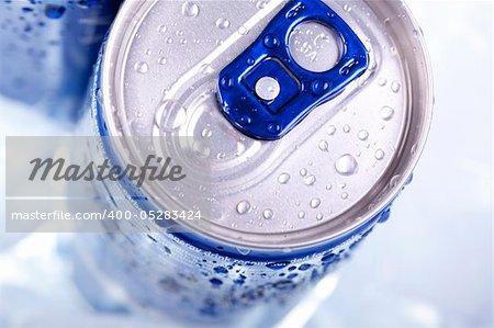 Energy drink can on blue background
