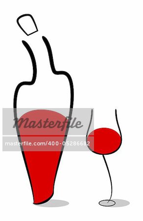 Abstract vector picture of wine bottle and glass