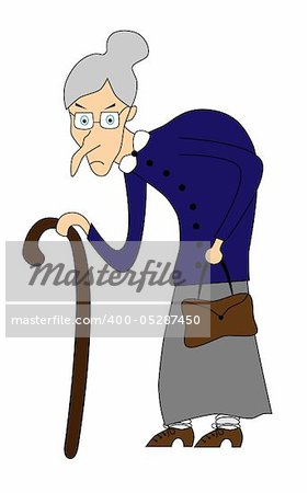 Vector picture of old woman with a stick