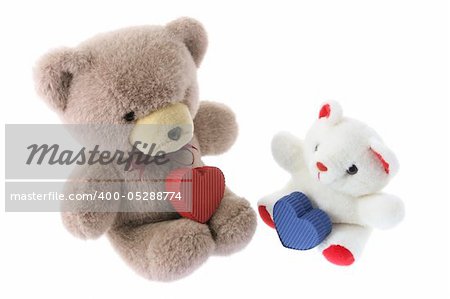 Teddy Bears with Gift Boxes on White Background