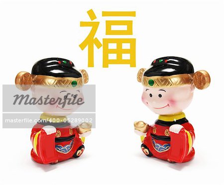 Chinese New Year Figurines on Isolated White Background