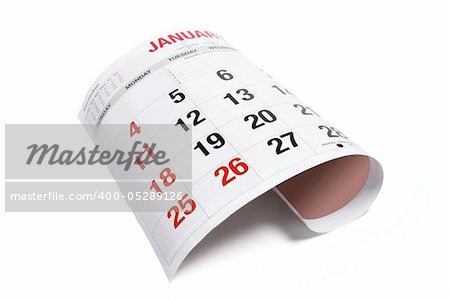 Calendar Page on Isolated White Background