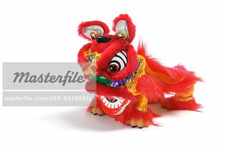 Lion Dancing on Isolated White Background