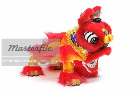 Lion Dancing on Isolated White Background