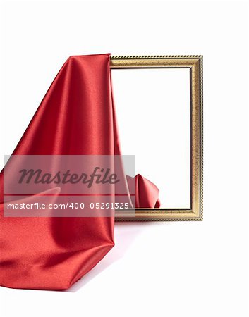 close up of wooden frame cover with silk textured cloth on white background with clipping path