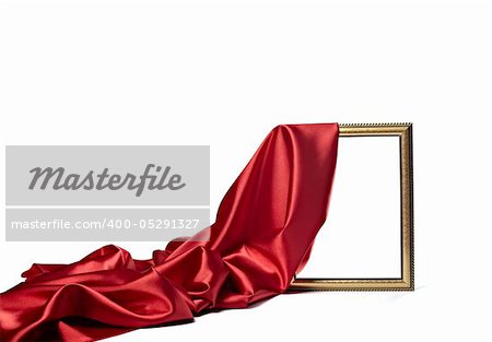 close up of wooden frame cover with silk textured cloth on white background with clipping path