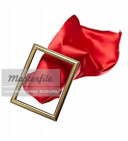 close up of wooden frame cover with silk textured cloth on white background with clipping path