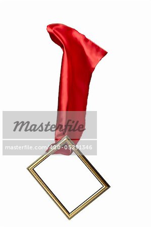 close up of wooden frame cover with silk textured cloth on white background with clipping path