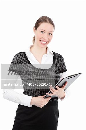 Smiling business woman. Isolated over white background