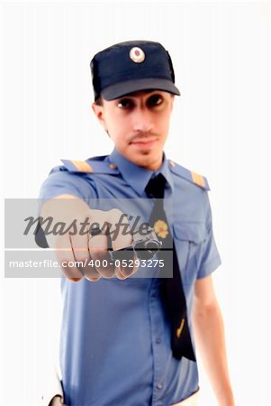 policeman with gun pointed at you