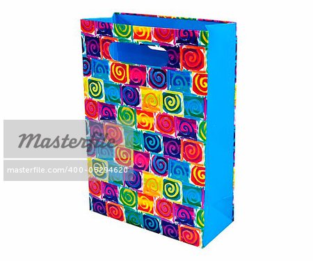 bright multicolored nice gift bag isolated over white