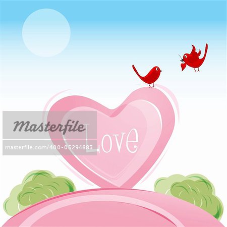 illustration of love birds in valentine card