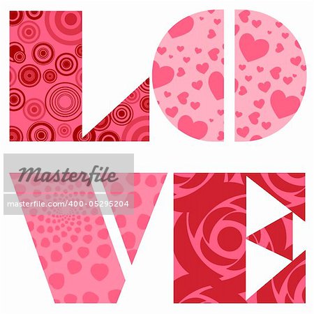 Love Text for Valentines Day Wedding or Anniversary Illustration in Pink