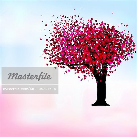 Passion tree with hearts, romantic template card. EPS 8 vector file included