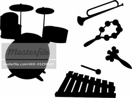 music instruments for kids silhouette - vector