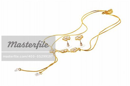 Beautiful chain and earring on white background