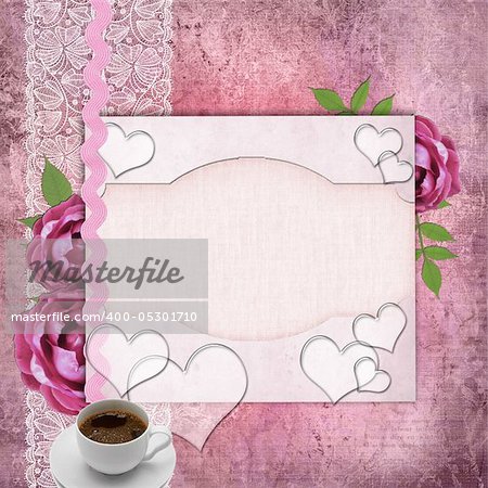 Card for congratulation or invitation with pink roses