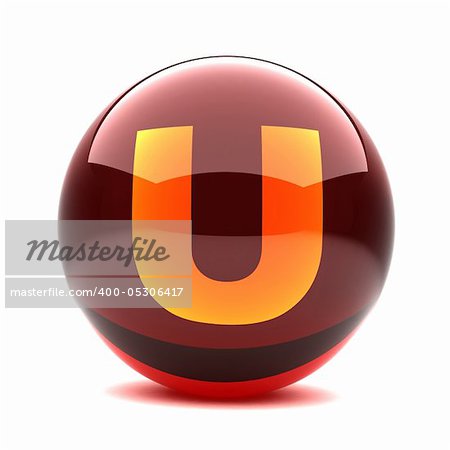 3d glossy sphere with orange letter - U