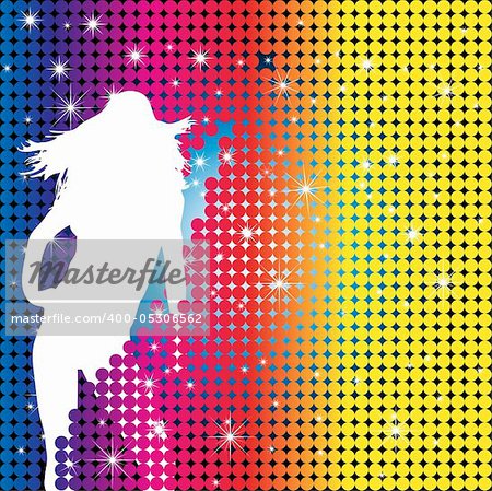 Grunge Background with Party Girl Silhouette with Stars and Dots