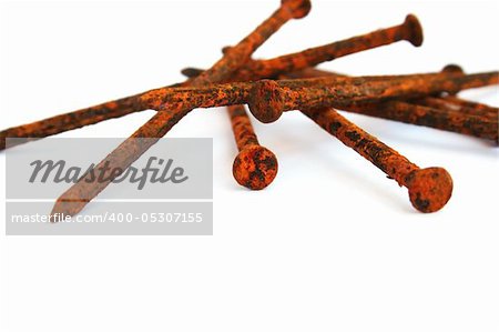 Rusty nails isolated on white background.