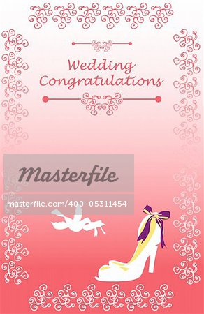 Wedding Bridal card with shoe bird and floral Design elements