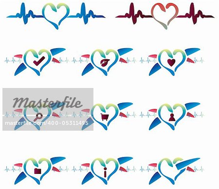 Cardio emblem icons set website buttons