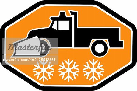 Imagery shows a Snow plow truck with snowflake in background inside heaxagon