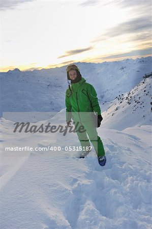 young athlete man have fun during skiing sport on high mountain slopes at winter seasson and sunny day