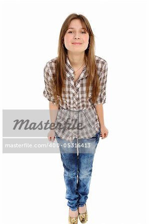 Comic young female smile against a white background