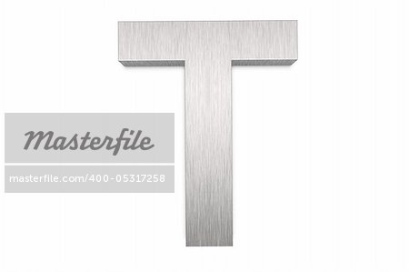 Brushed metal letter T on white background