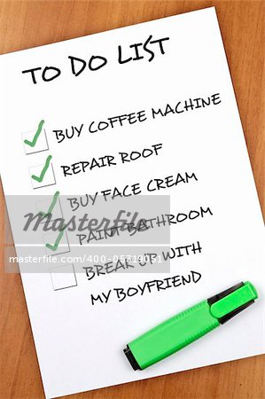 To do list with Break up not checked