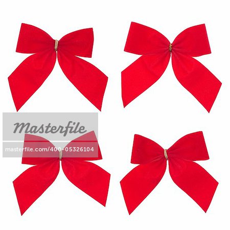 Four gift red ribbon and bow isolated on white background.