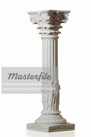 Statue of columns in Greek style, a modern copy of plaster. Isolated background