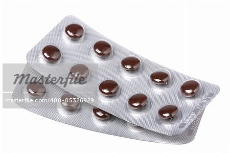 Blister packs of pills isolated on white background